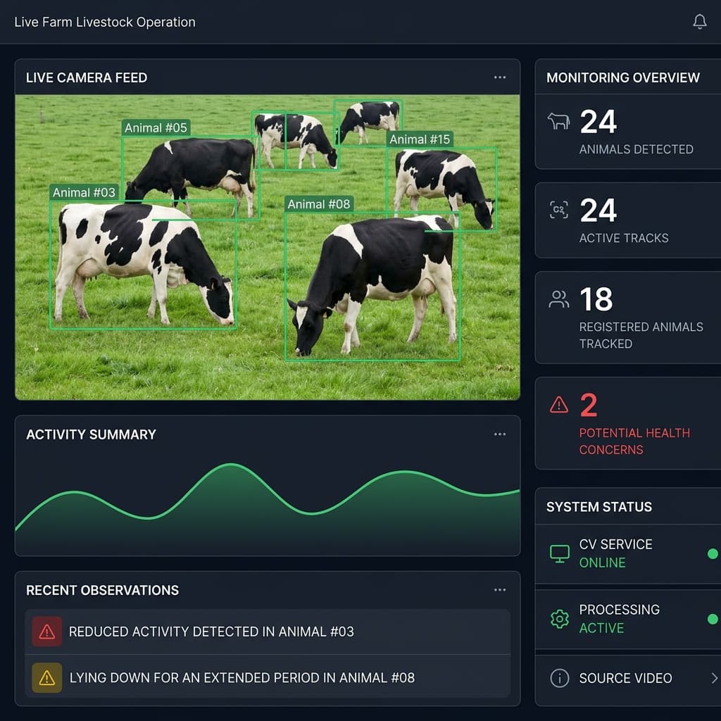 Live Farm Computer Vision Monitoring Dashboard